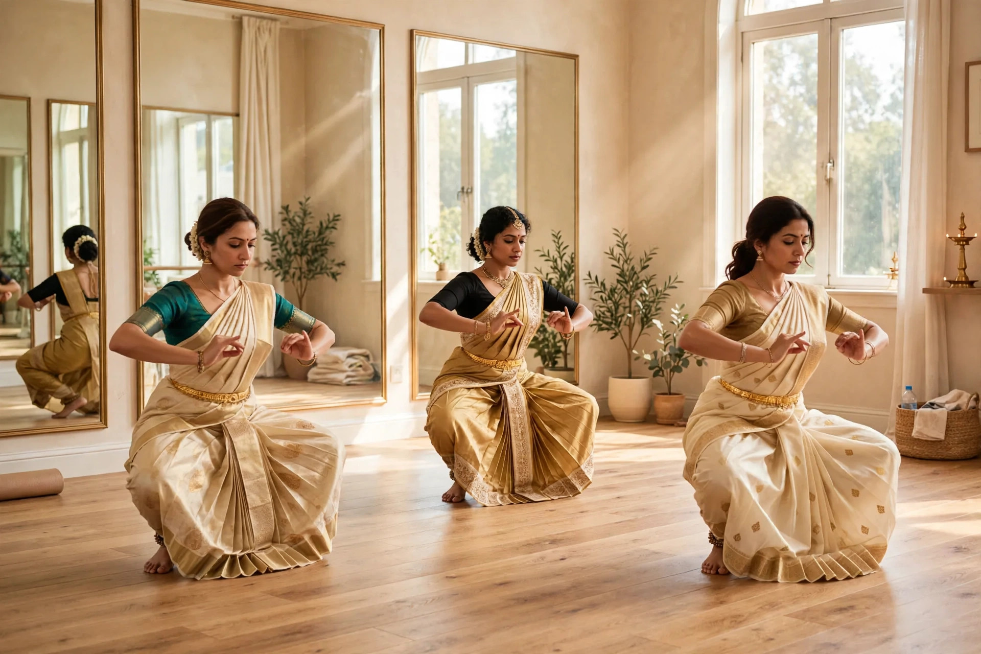 Students practicing Kuchipudi in the studio